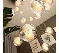 Lámpara de Techo Colgante para Escalera de Villa, con Cable Largo, Bola de Cristal, Ideal para Restaurante, Bar, decoración de Interiores (Blanco frío, 7 Bombillas Redondas) (Blanco cálido, 3 bombi