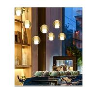Lámpara de Techo Colgante para Escalera de Villa, con Cable Largo, Bola de Cristal, Ideal para Restaurante, Bar, decoración de Interiores (Blanco frío, 7 Bombillas Redondas) (Blanco cálido, 5 bombi