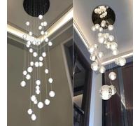 Lámpara de Techo Colgante para Escalera de Villa, con Cable Largo y Bola de Cristal, Ideal para Restaurante, Bar, decoración de Interiores (Blanco frío, 7 Bombillas Redondas) (Blanco frío, 26 bombi