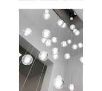 Lámpara de Techo Colgante para Escalera de Villa, con Cable Largo y Bola de Cristal, Ideal para Restaurante, Bar, decoración de Interiores (Blanco frío, 7 Bombillas Redondas) (Blanco frío, 36 bombi