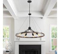 LáMpara De Techo Con Forma De Rueda De Carro De 6 Luces, Estilo Industrial Vintage, Estilo RúStico Negro, E27, De Metal, Altura Ajustable, Para Sala De Estar, Cocina, Dormitorio, Estilo RúStico, 80 Cm