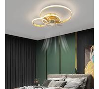 Lámpara de techo con ventilador con iluminación, silenciosa, moderna, LED con control remoto, temporizador, ventilador de techo, luz de ventilador para sala de estar, dormitorio, comedor (dorado, 2 an