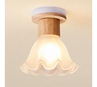 Lámpara de Techo de Cristal Semiempotrada, Lámpara de Techo de Madera para Pasillo, Lámpara de Techo Nórdica Moderna de Montaje Bajo, Lámparas de Estilo Rústico para Porche O Entrada./Mi