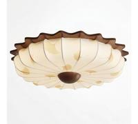 Lámpara de Techo de Estilo Francés de Mediados de Siglo, Pantalla de Tela de Primera Calidad con Elegantes Estampados Florales, Sofisticado Mondulado en Tono Madera, Montaje Empotrado para Dormitorio