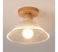 Lámpara de Techo de Madera para Interiores con Pantalla de Vidrio, Lámpara de Techo Nórdica Japonesa, Luminaria de Techo para Pasillo, Luminarias de Techo para Entrada de Porche./Do
