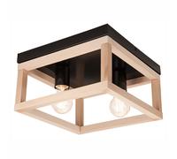 Lámpara De Techo De Madera Y Metal Negra Natural 2x E27 B: 30 Cm Lámpara De Sala