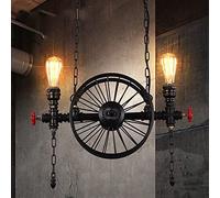 Lámpara de Techo de Metal Vintage Negra, Estilo Industrial, Estilo tubería de Agua y Vapor, para Isla de Cocina, Restaurante, Casquillo E27, 2 Luces.