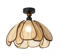 Lámpara de Techo de Ratán Natural Tejida a Mano, Pantalla de Pétalos de Doble Capa, Luminaria Empotrada con Herrajes Metálicos, Lámpara de Techo Rústica, Iluminación Superior, Plafón, Adecuada para Do