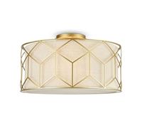 Lámpara De Techo De Tela Y Metal D: 43 Cm Redonda En Oro Natural 3x E27