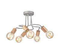 Lámpara De Techo E27: 44 Cm Gris 5 Lámparas Metal Madera Salón