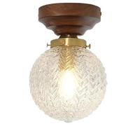 Lámpara de Techo Empotrada de Estilo Japonés Moderno con Forma de Globo de Cristal Y Textura de Madera, Estilo Vintage de Granja, de Latón, Ideal para Decoración de Interiores, Pasillo Y Dormitorio (M