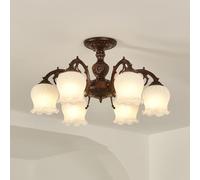 Lámpara de Techo Empotrada de Vidrio Opalino, Lámpara de Araña Sputnik de Bronce, Iluminación de Techo de Mediados de Siglo, Lámpara de Techo Industrial Vintage de Estilo Rústico para Dormitorio, Sala