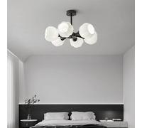 Lámpara de techo empotrada moderna de mediados de siglo con 6 luces, de vidrio lechoso ..1 y negro, cerca del techo, candelabro grande Sputnik,Lámpara de Techo