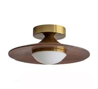 Lámpara de Techo Empotrada Moderna, Estilo Francés Crema con Acabado de Madera, Luminaria de Techo Bajo, Led Empotrada con Pantalla Acrílica, Base Dorada Retro para Pasillo (35 Cm)./13,78" (35 Cm)
