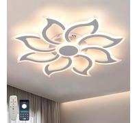 Lámpara De Techo En Forma De Flor Con Mando A Distancia, Moderna Lámpara De Techo Regulable, Lámpara De Techo Para Salón O Dormitorio, Sin Protección Ocular Estroboscópica, Blanco 90CM