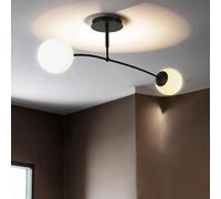 Lámpara de techo esférica de cristal, metal, negro, blanco, comedor, salón, dormitorio, E14, 2 luces, A:92 cm, lámpara de techo XL