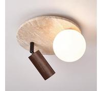 Lámpara de Techo Estilo japonés WABI Sabi, travertino Amarillo Natural, Moderna lámpara de Techo empotrada de Cristal lechoso nórdico para Dormitorio, lámpara de araña de Madera