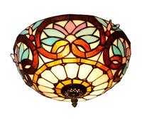 Lámpara de techo estilo Tiffany de montaje empotrado, lámpara de araña de vitrales de 12 pulgadas, lámpara de iluminación superior, corazón azul, decoración vintage para sala de estar, comedor,