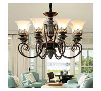 Lámpara de Techo, European-Style Luxury Living Room Bedroom Chandelier Glass Lampshade Ceramic Middle Pillar Artificially Polished Hot Lamp(Cold,8 Light Arms)