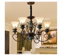 Lámpara de Techo, European-Style Luxury Living Room Bedroom Chandelier Glass Lampshade Ceramic Middle Pillar Artificially Polished Hot Lamp(Cold,6 Light Arms)