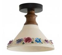 Lámpara de Techo Francesa Retro de Cerámica con Forma de Flor, Luminaria Empotrada de Madera de Fresno de Estilo Del Sudeste Asiático, Lámpara de Techo Redonda, Iluminación Artística Superior, Plafón