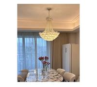 Lámpara de Techo, French Milky White Light Luxury Living Room Pendant Designer Glass Petal Bedroom Pearl Atmospheric Ceiling(Cold,Dia50cm H51cm)