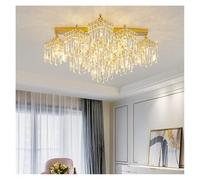 Lámpara de techo, Golden Lamp Body European Crystal Living Room Chandelier Self-Built House Restaurant Study Bedroom Independent Villa(Warm,9 heads)