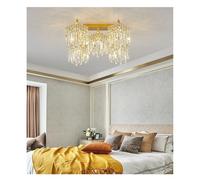 Lámpara de techo, Golden Lamp Body European Crystal Living Room Chandelier Self-Built House Restaurant Study Bedroom Independent Villa(Cold,5 heads)