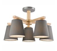Lámpara De Techo Gris Ø50Cm Moderna De Tela Y Madera 5-Focos Para Pasillo Y Sala