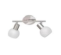 Lámpara de techo Iluminacion LED Regulable, 2 Focos, Color Plateado y Cromo, Pantalla de Cristal Alabastro, Blanco, 27 cm de Ancho