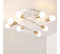 Lámpara de techo industrial con 8 luces, montaje retrosemiF, iluminación de metal para cocina, restaurante, sala de estar, color blanco antioxidante d h