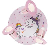 Lámpara de techo infantil con diseño de unicornio, color rosa, 3 focos, E14, para habitación de niñas, adecuada para LED