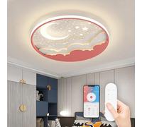 Lampara de Techo Infantil LED, Lámpara de Techo Creative Star and Moon, Lampara Techo Dormitorio 3000K-6000K Regulable con Control Remoto, Luz de techo para Dormitorio de Niños y Niñas, Rosa,50cm
