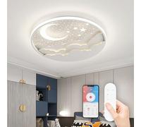 Lampara de Techo Infantil LED, Lámpara de Techo Creative Star and Moon, Lampara Techo Dormitorio 3000K-6000K Regulable con Control Remoto, Luz de techo para Dormitorio de Niños y Niñas, Blanco,40cm