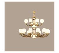 Lámpara de Techo, Lámpara de Cristal con Columna Central Jade Natural, candelabro Europeo, Varios tamaños Disponibles for Sala Estar y Comedor Techo Alto(Change,2 Layers 18 Arms)