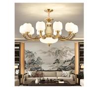 Lámpara de Techo, Lámpara de Cristal con Columna Central Jade Natural, candelabro Europeo, Varios tamaños Disponibles for Sala Estar y Comedor Techo Alto(Change,10 Arms)