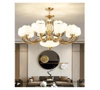 Lámpara de Techo, Lámpara de Cristal con Columna Central Jade Natural, candelabro Europeo, Varios tamaños Disponibles for Sala Estar y Comedor Techo Alto(Change,15 Arms)
