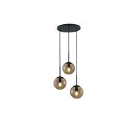 Lámpara de techo LED con tres bolas de cristal ahumado y metal en color antracita.