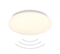 B.K.Licht - Lámpara de techo LED con detector de movimiento IP54 alcance 3m, luz blanca cálida, detección 120 grados, lámpara LED, lámpara de baño, lámpara de cocina, 27x6,5 cm, blanco