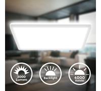 B.K.Licht - Lámpara de techo LED con luz indirecta, 3cm plana, luz blanca neutra, lámpara LED, lámpara de techo LED, lámpara de salón, panel, lámpara de cocina, iluminación de techo, 42x42x3cm, blanco