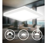 B.K.Licht - Lámpara de techo LED con luz indirecta, 3cm plana, luz blanca neutra, lámpara LED, lámpara de techo LED, lámpara de salón, panel de cocina, iluminación de techo, 24x24x3cm,Blanco