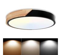 Lámpara de techo LED redonda de 30 W, 6000 K/4000 K/3000 K, 3 temperaturas de color, 3000 LM, para dormitorio, madera, IP54, moderna lámpara de cocina para pasillo,salón, baño, oficina, Ø30 cm.Schwarz