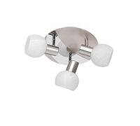 Lámpara de techo LED regulable, 3 focos, color plateado y cromo, pantalla de cristal alabastro, blanco, diámetro de 22 cm
