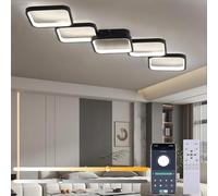 Lámpara de Techo LED Regulable con Control Remoto Lampara Techo Salón Lámpara de Dormitorio Negra 45W Iluminación de Techo Rectangular de 92 cm, Luz De Techo De Con Luz Nocturna Y Función De Memoria