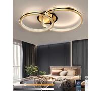 Lámpara de techo LED regulable Lámpara de techo moderna de cristal de anillo con mando a distancia ajustable Lámpara colgante (3000K-6000K) para sala de estar dormitorio y comedor Oro (L75CM)
