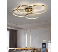 Lámpara de techo LED regulable Lámpara de techo moderna de cristal de anillo con mando a distancia ajustable Lámpara colgante (3000K-6000K) para sala de estar dormitorio y comedor Oro (L105CM)
