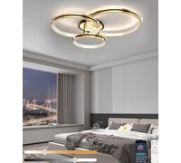 Lámpara de techo LED regulable Lámpara de techo moderna de cristal de anillo con mando a distancia ajustable Lámpara colgante (3000K-6000K) para sala de estar dormitorio y comedor Oro (L76CM)
