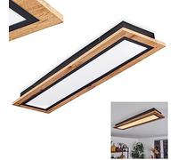 Lámpara de techo LED Salmi, lámpara de techo de metal/MDF/plástico en negro/madera/marrón/blanco, luz rectangular (80 cm x 20 cm), 2800 lúmenes, 3000 K, LED 24 vatios