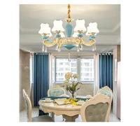 Lámpara de Techo, Light Blue Ceramic White Glass Lampshade European Living Room Chandelier Luxury Crystal Bedroom Lamps Hanging Chain Adjustable(Cold,8 Light Arms)