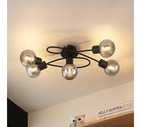 Lámpara de techo Lindby Elaina, 66 cm, 5 luces, negro/humo, E14 True